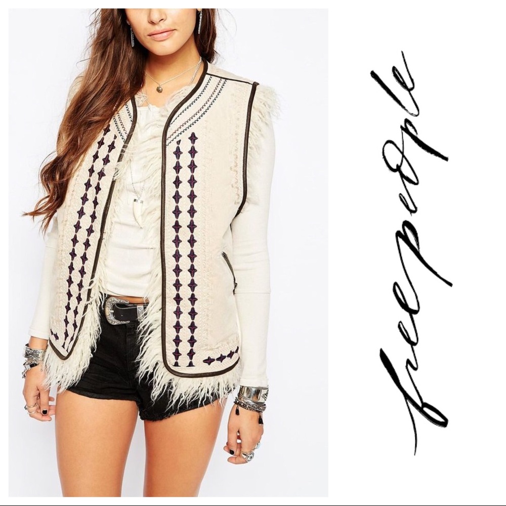 Free People Boho Embroidered Vest Small  New!